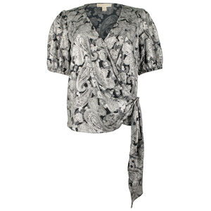 NWT Michael Kors Women's Foil Paisley Faux Wrap Top Blouse Bn X-Small $110
